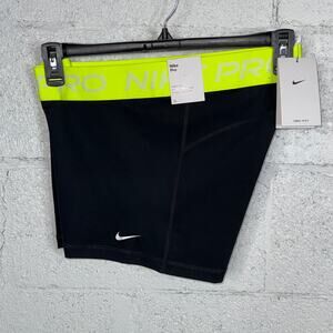 Nike Pro Women's mid rise 3" Shorts - Black/Volt/White XL